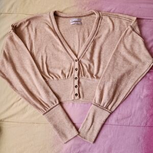 Urban Outfitters Tan/Beige Soft Cropped Button Up Sweater Size S